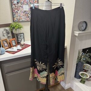 Tori Richard Honolulu Black Floral Wide Leg Side Zip 100% Silk Lined Pants (8)